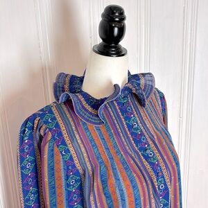 Colourful vintage tunic dress with ruffle collar and puffed sleeves